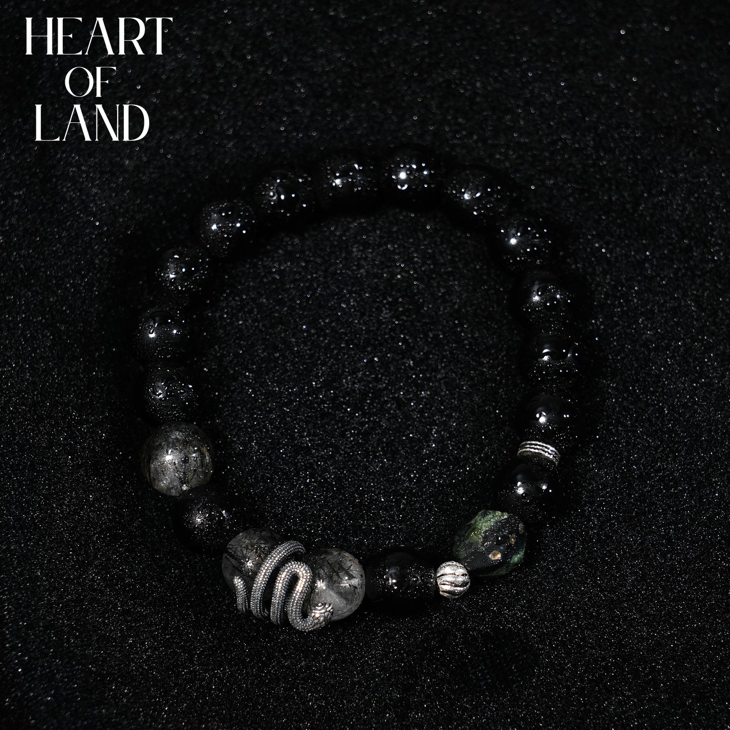 Obsidian silver snake bracelet