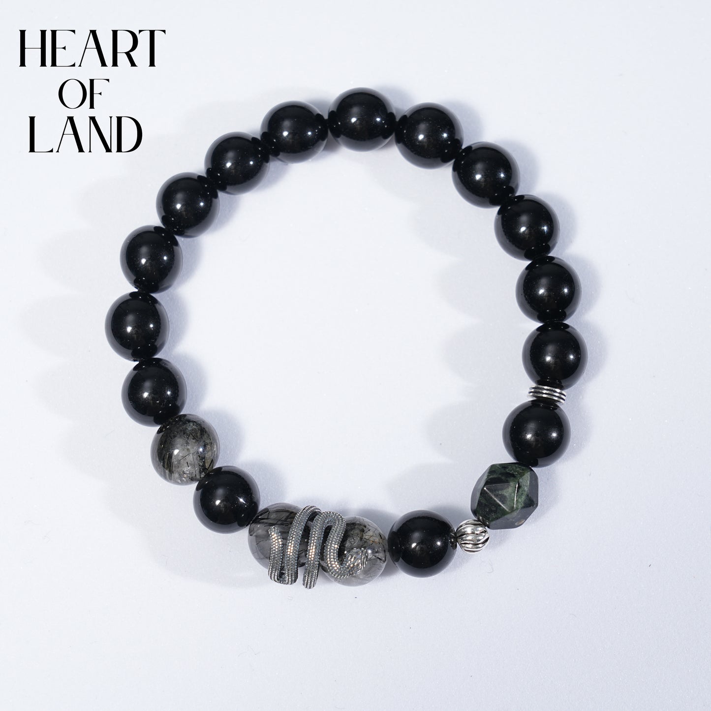 Obsidian silver snake bracelet